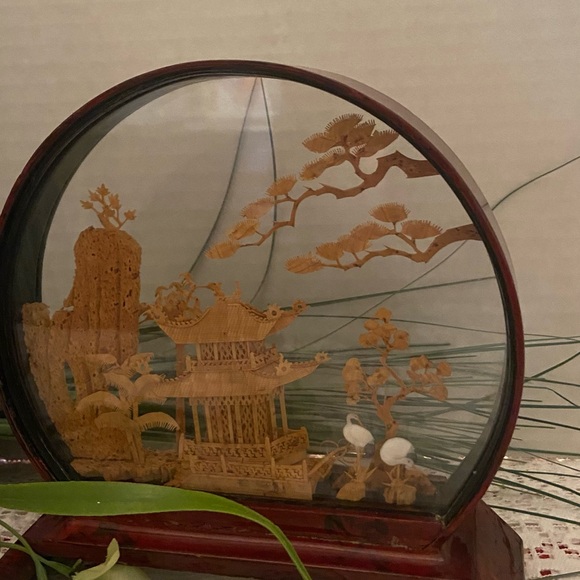 Pair of Asian Cork Carving Displays Panda Bears & Village scene - Picture 8 of 8